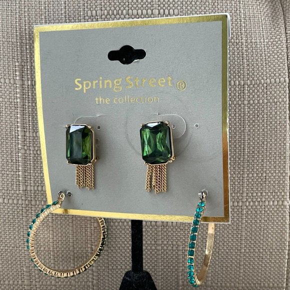 Spring Street the Collection Women Earrings GreenGold Tone Fashion Jewelry New - Picture 2 of 9